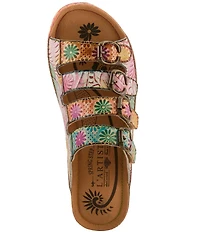 L'ARTISTE Bellini Hand-Painted Embossed Floral Leather Slide Sandals