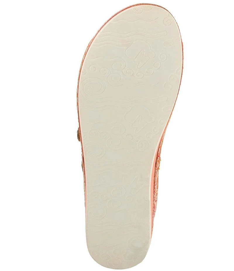 L'ARTISTE Bellini Hand-Painted Embossed Floral Leather Slide Sandals