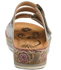 L'ARTISTE Bellini Hand-Painted Embossed Floral Leather Slide Sandals