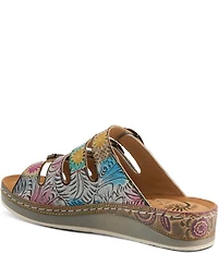 L'ARTISTE Bellini Hand-Painted Embossed Floral Leather Slide Sandals