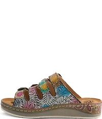 L'ARTISTE Bellini Hand-Painted Embossed Floral Leather Slide Sandals