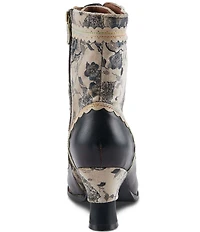 L'ARTISTE Bewitch Leather and Floral Velvet Baroque Booties