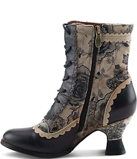 L'ARTISTE Bewitch Leather and Floral Velvet Baroque Booties
