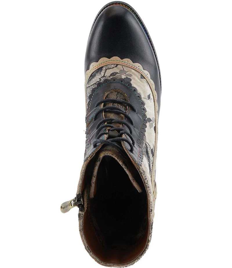 L'ARTISTE Bewitch Leather and Floral Velvet Baroque Booties