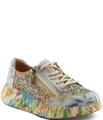 L'ARTISTE Bloomington Leather Laser Cut Floral Sneakers