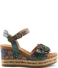 L'ARTISTE Boca Hand-Painted Leather Flower Ornament Platform Wedge Sandals