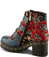 L'ARTISTE Brazza Floral Embossed Leather and Embroidered Faux Fur Lined Buckle Straps Booties