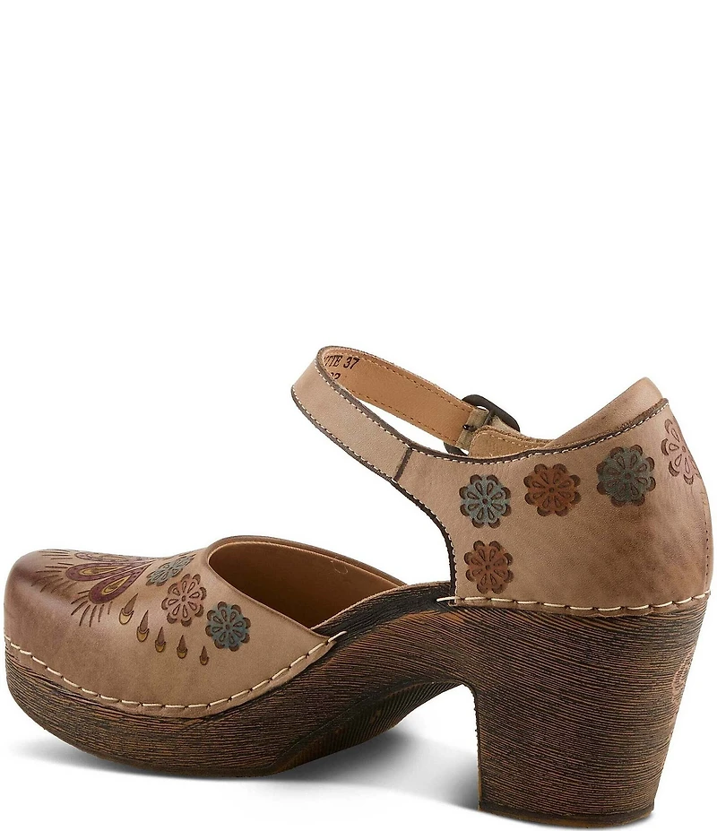L'ARTISTE Bridgitte Floral Painted Leather Mary Jane Pumps