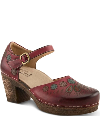 L'ARTISTE Bridgitte Floral Painted Leather Mary Jane Pumps