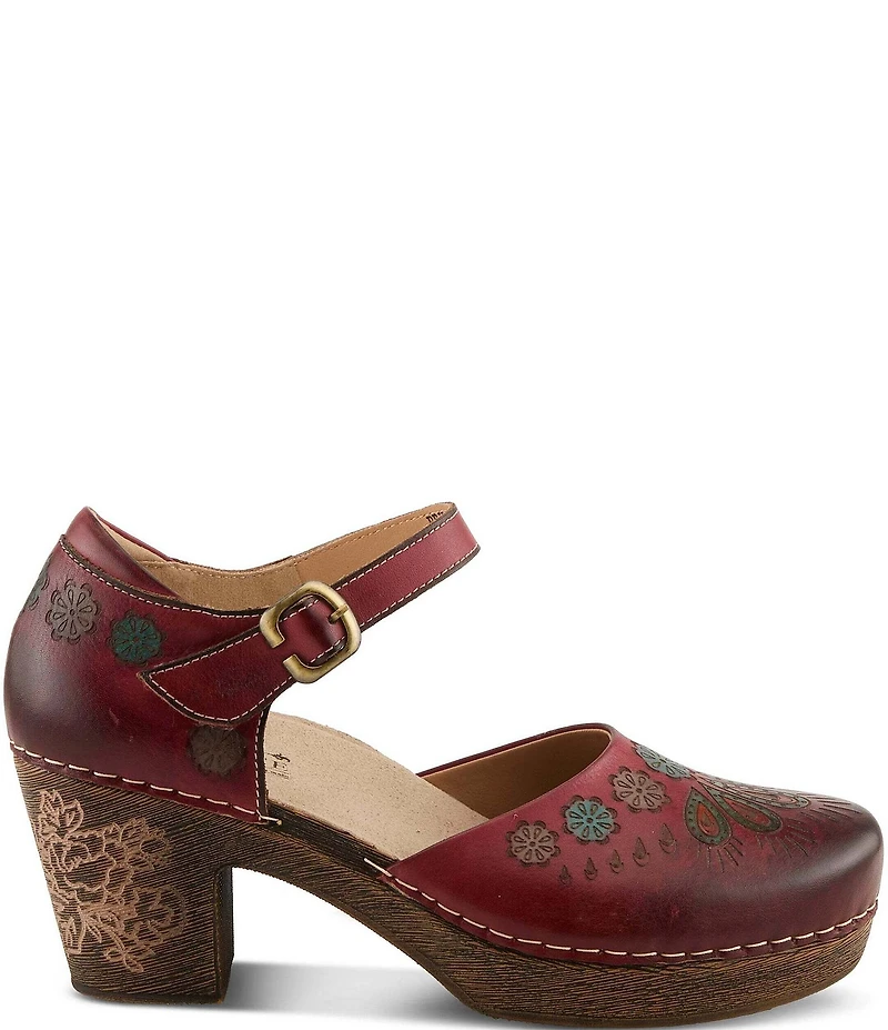 L'ARTISTE Bridgitte Floral Painted Leather Mary Jane Pumps