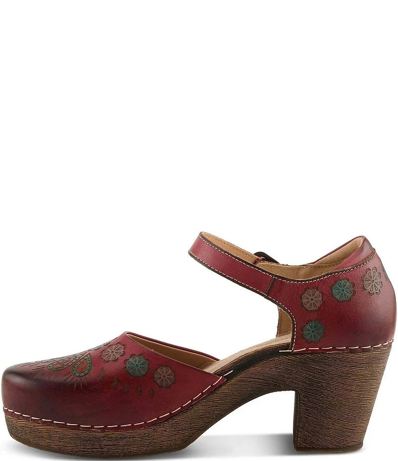 L'ARTISTE Bridgitte Floral Painted Leather Mary Jane Pumps