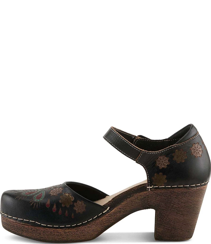 L'ARTISTE Bridgitte Floral Painted Leather Mary Jane Pumps