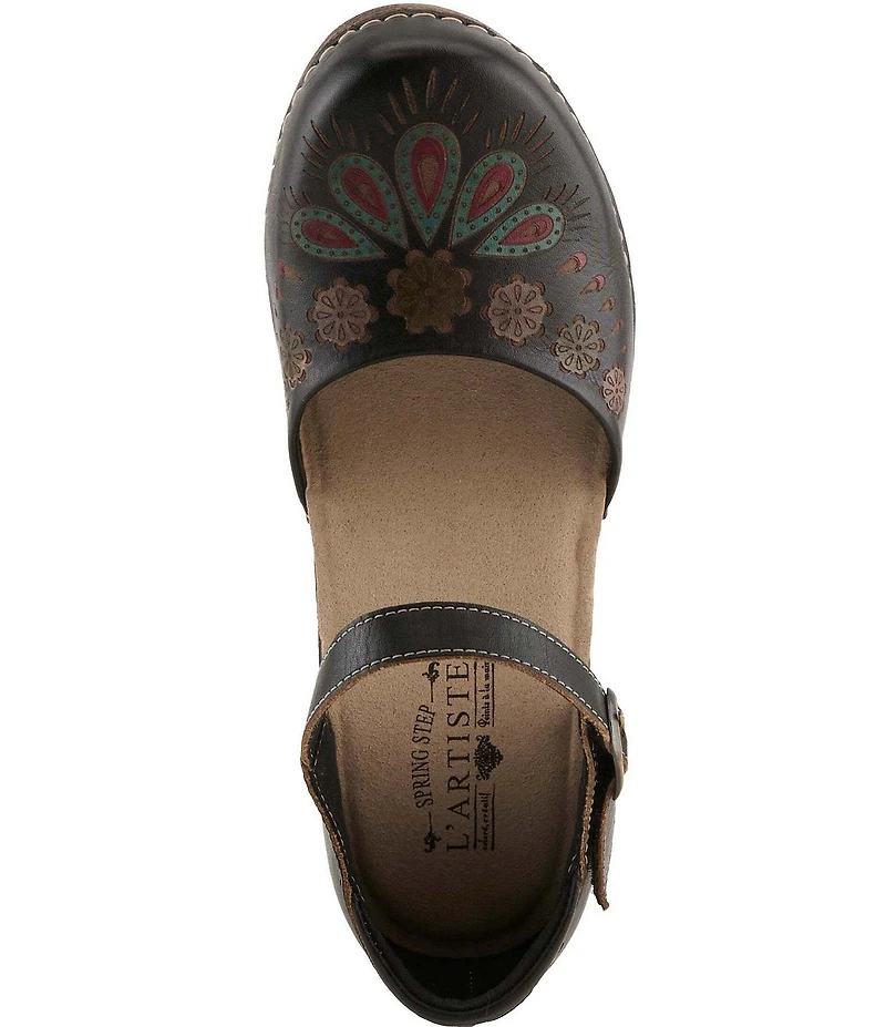 L'ARTISTE Bridgitte Floral Painted Leather Mary Jane Pumps