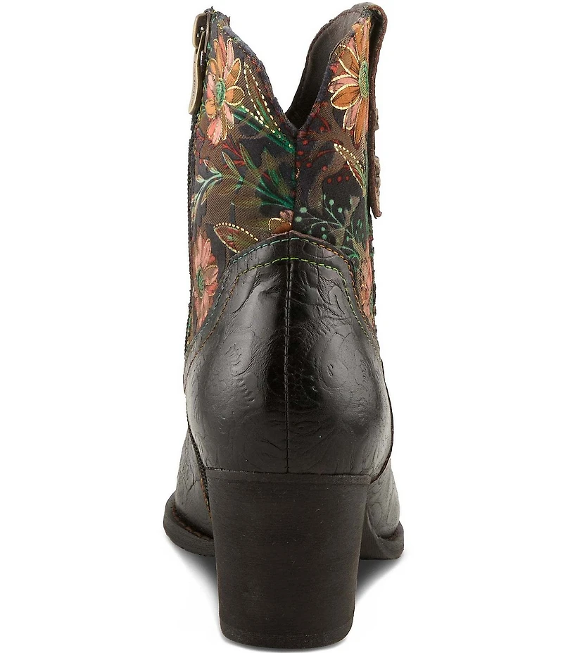 L'ARTISTE Brydie Floral Leather Faux Fur Lined Western Booties