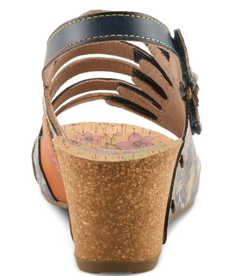 L'ARTISTE Buckleitup Hand-Painted Floral Ornamented Leather Platform Wedge Sandals