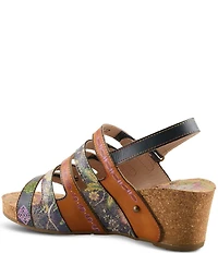 L'ARTISTE Buckleitup Hand-Painted Floral Ornamented Leather Platform Wedge Sandals