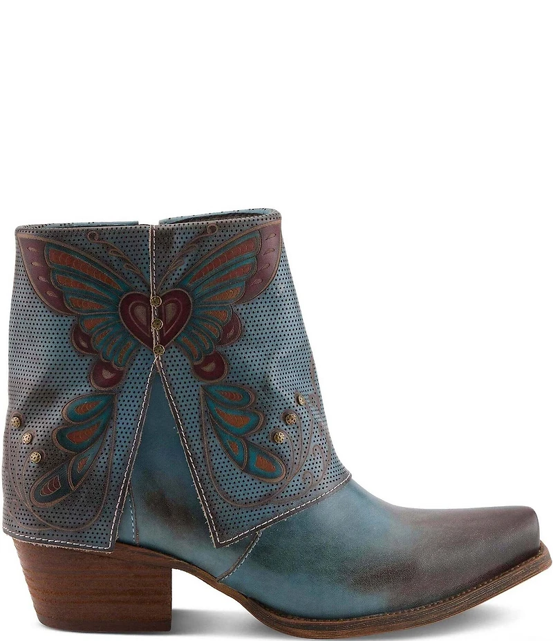 L'ARTISTE Butterfly Kisses Fold Over Embossed Leather Western Booties