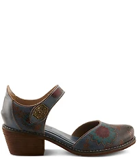 L'ARTISTE Cabracho Leather Floral Print Perforated Mary Jane Pumps