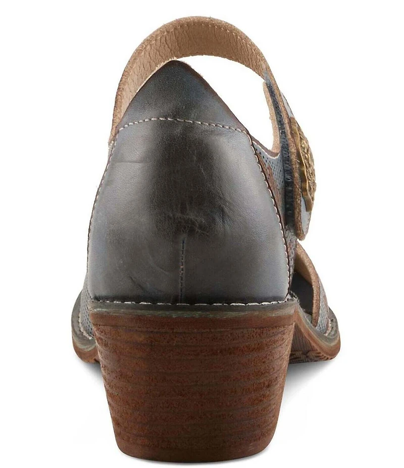 L'ARTISTE Cabracho Leather Floral Print Perforated Mary Jane Pumps