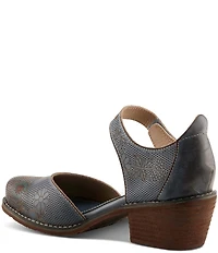 L'ARTISTE Cabracho Leather Floral Print Perforated Mary Jane Pumps