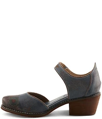 L'ARTISTE Cabracho Leather Floral Print Perforated Mary Jane Pumps