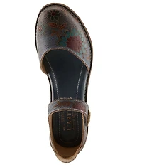 L'ARTISTE Cabracho Leather Floral Print Perforated Mary Jane Pumps