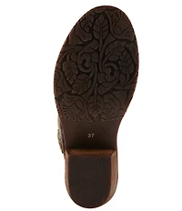 L'ARTISTE Cabracho Leather Floral Print Perforated Mary Jane Pumps