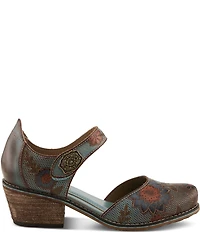 L'ARTISTE Cabracho Leather Floral Print Perforated Mary Jane Pumps
