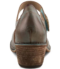 L'ARTISTE Cabracho Leather Floral Print Perforated Mary Jane Pumps