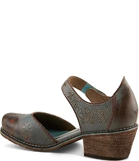 L'ARTISTE Cabracho Leather Floral Print Perforated Mary Jane Pumps