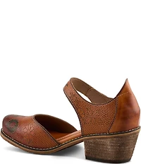 L'ARTISTE Cabracho Leather Floral Print Perforated Mary Jane Pumps