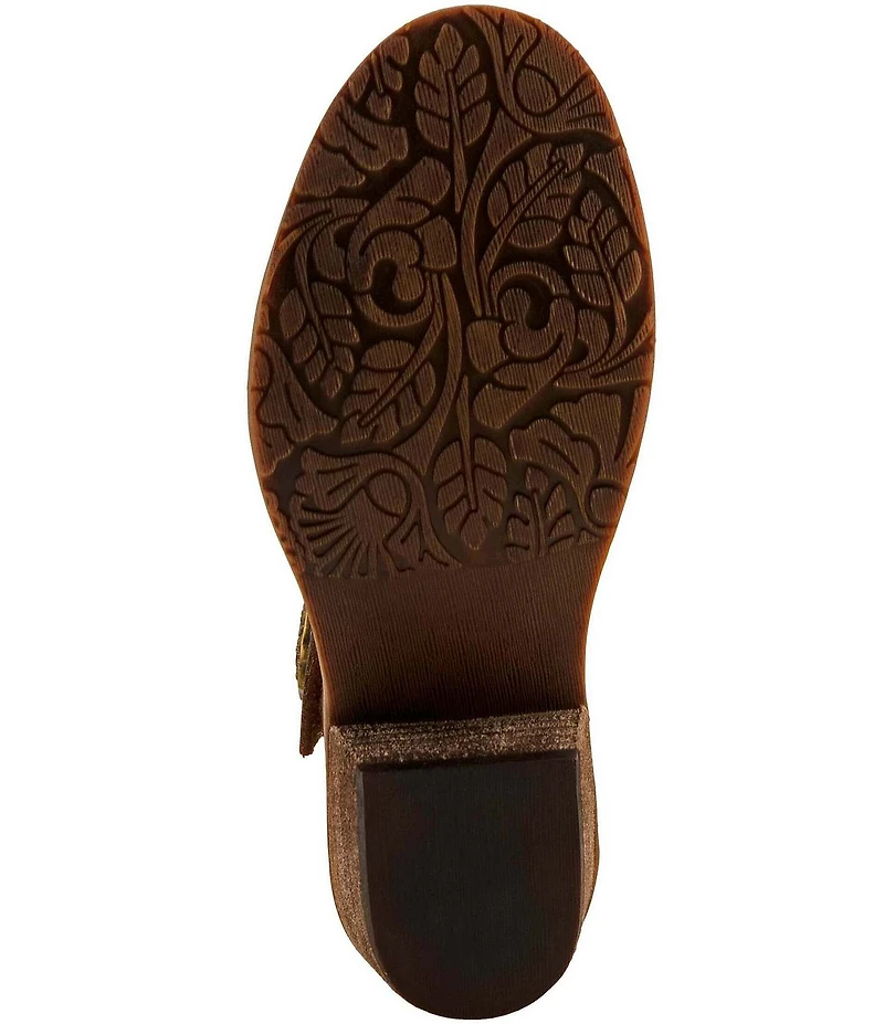 L'ARTISTE Cabracho Leather Floral Print Perforated Mary Jane Pumps