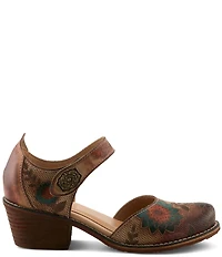 L'ARTISTE Cabracho Leather Floral Print Perforated Mary Jane Pumps