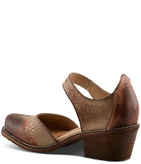 L'ARTISTE Cabracho Leather Floral Print Perforated Mary Jane Pumps