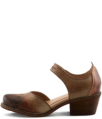 L'ARTISTE Cabracho Leather Floral Print Perforated Mary Jane Pumps
