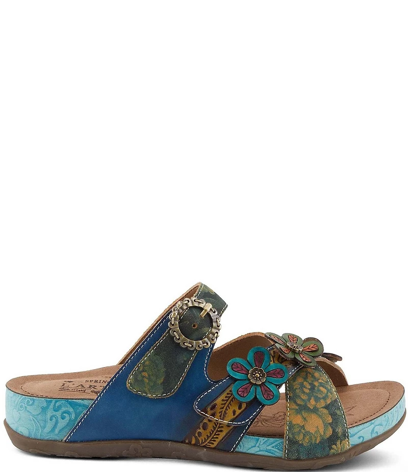 L'ARTISTE Caelana Leather Flower Detailed Slide Sandals