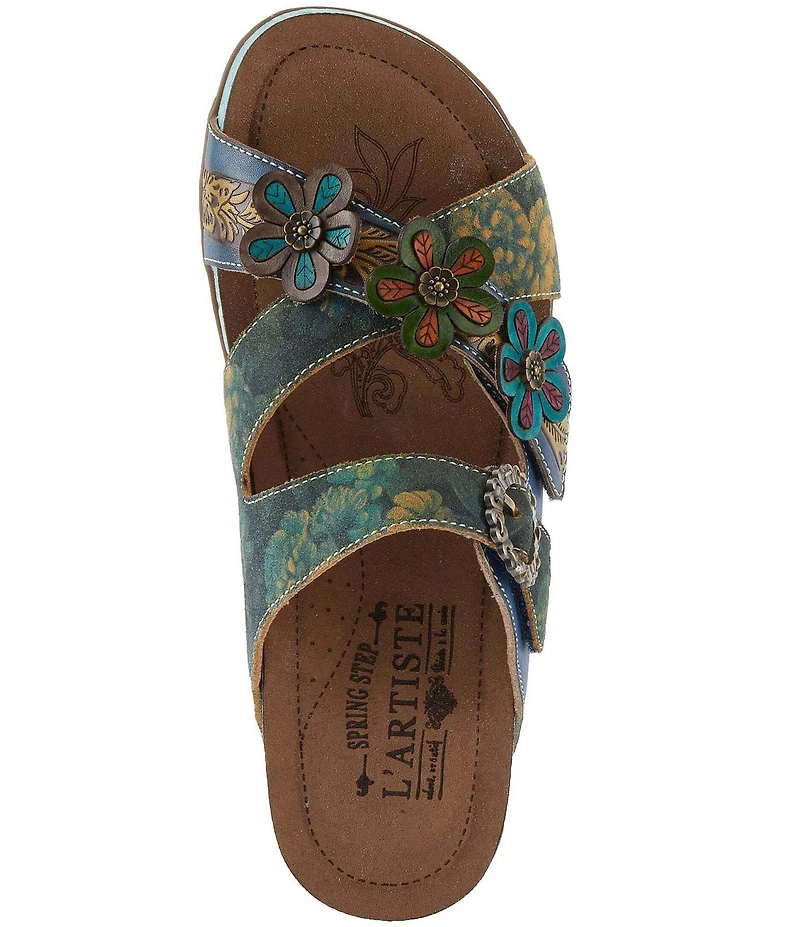 L'ARTISTE Caelana Leather Flower Detailed Slide Sandals