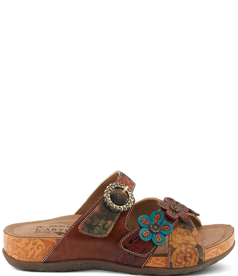 L'ARTISTE Caelana Leather Flower Detailed Slide Sandals