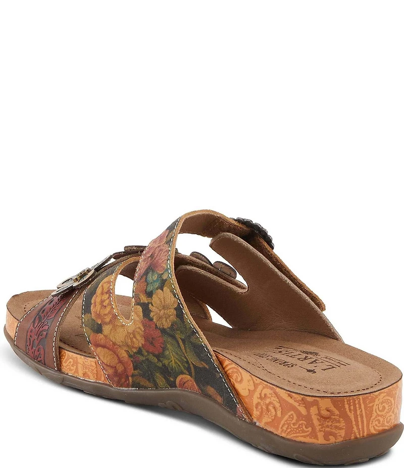 L'ARTISTE Caelana Leather Flower Detailed Slide Sandals