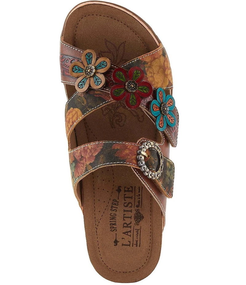 L'ARTISTE Caelana Leather Flower Detailed Slide Sandals