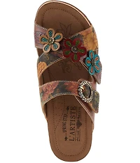 L'ARTISTE Caelana Leather Flower Detailed Slide Sandals