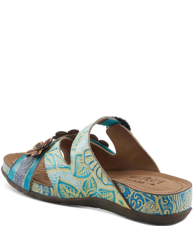 L'ARTISTE Caelana Leather Flower Detailed Slide Sandals