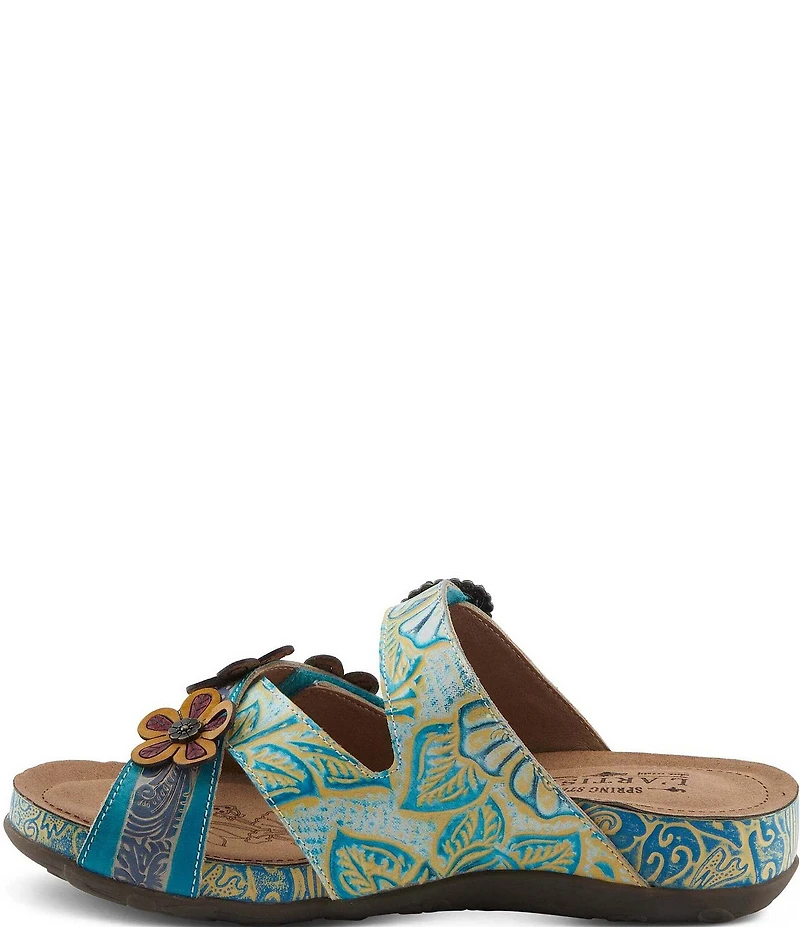 L'ARTISTE Caelana Leather Flower Detailed Slide Sandals