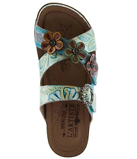L'ARTISTE Caelana Leather Flower Detailed Slide Sandals
