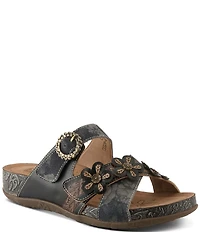 L'ARTISTE Caelana Leather Flower Detailed Slide Sandals