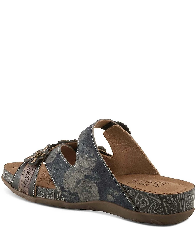 L'ARTISTE Caelana Leather Flower Detailed Slide Sandals