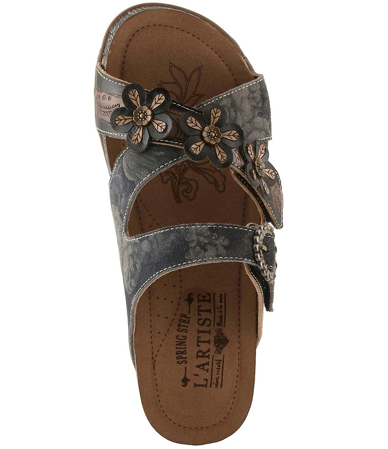 L'ARTISTE Caelana Leather Flower Detailed Slide Sandals