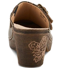 L'ARTISTE Calliroe Hand Painted Floral Leather Buckle Strap Hardware Clogs