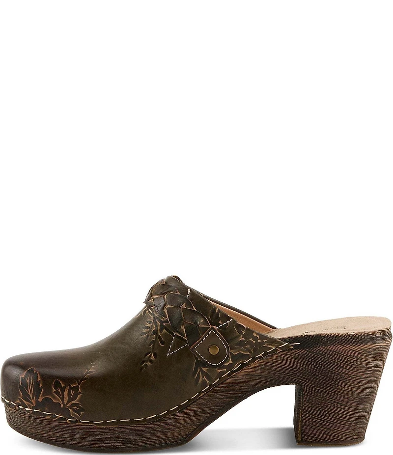 L'ARTISTE Calliroe Hand Painted Floral Leather Buckle Strap Hardware Clogs