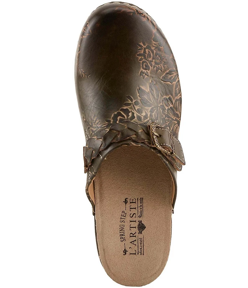 L'ARTISTE Calliroe Hand Painted Floral Leather Buckle Strap Hardware Clogs